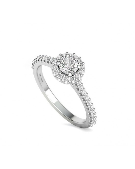 Halo engagement ring with diamond 0.31ct and side stones in 18k white gold ,GIA Certified