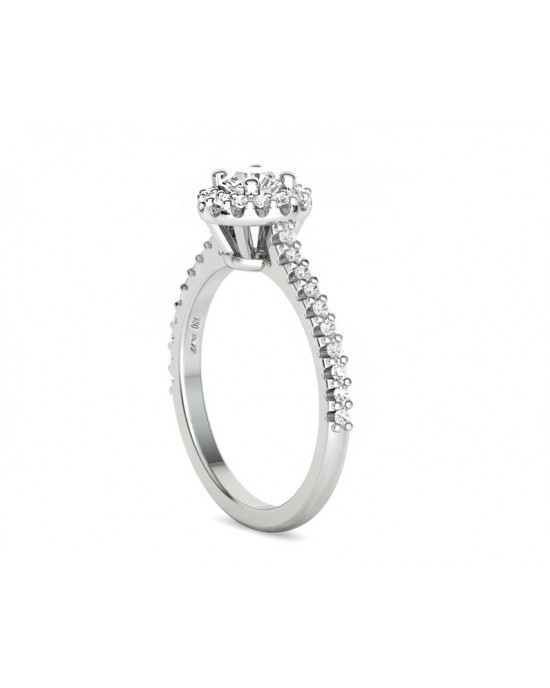Halo engagement ring with diamond 0.31ct and side stones in 18k white gold ,GIA Certified