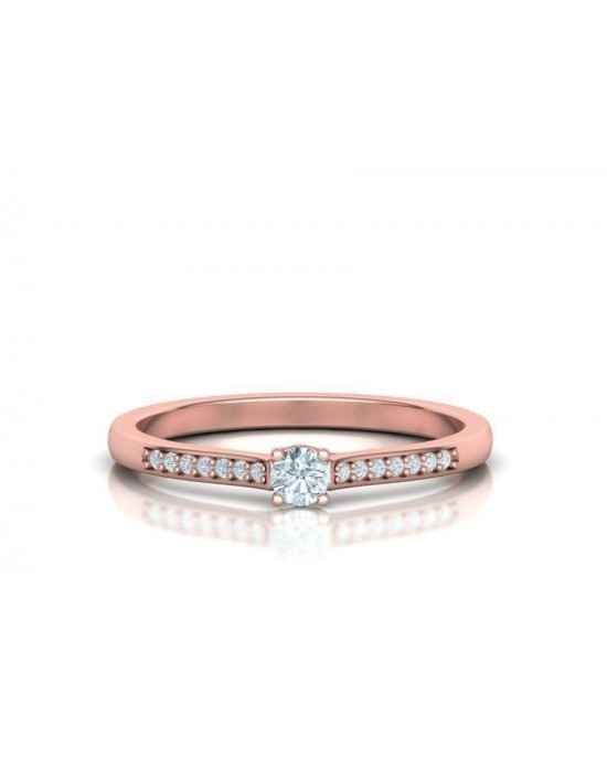 Solitaire engagement ring in 18k pink gold 0.13ct diamond and side stones