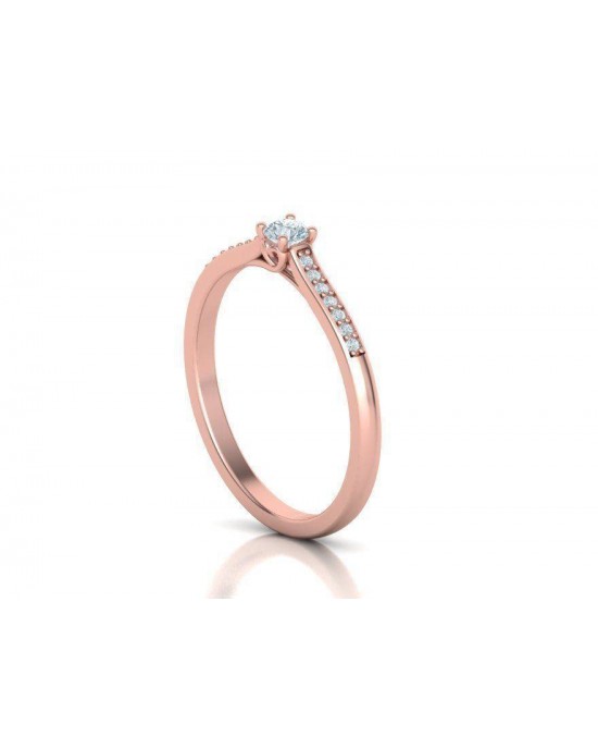 Μονόπετρο δαχτυλίδι ροζ χρυσός Κ18 με διαμάντι μπριγιάν 0.13ct με πέτρες στο πλάι