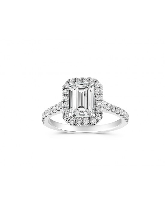 Halo engagement ring with 0.80ct GIA certified diamond in 18k white gold
