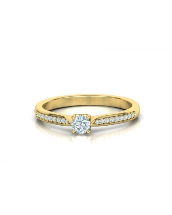 Μονόπετρο δαχτυλίδι με διαμάντι 0.15ct από χρυσό και μπριγιάν στο πλάι