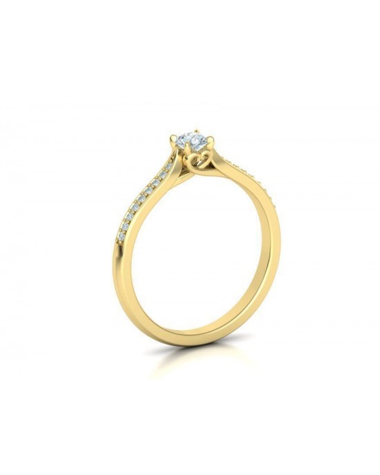 Μονόπετρο δαχτυλίδι με διαμάντι 0.15ct από χρυσό και μπριγιάν στο πλάι