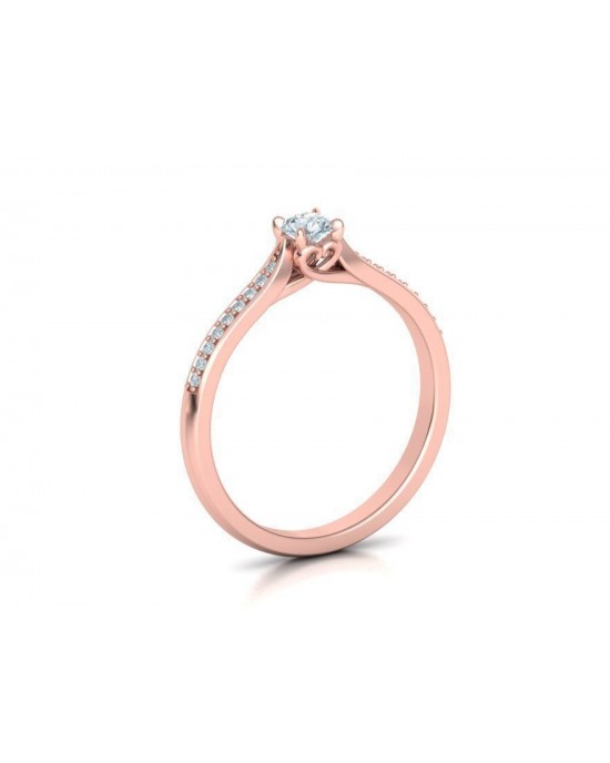 Μονόπετρο δαχτυλίδι με διαμάντι 0.15ct από ροζ χρυσό και πέτρες στο πλάι