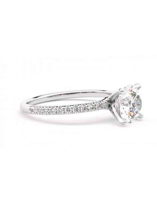 Μονόπετρο δαχτυλίδι με διαμάντι ένα καράτι λευκόχρυσο Κ18 με πέτρες στο πλάι και πιστοποιητικό GIA