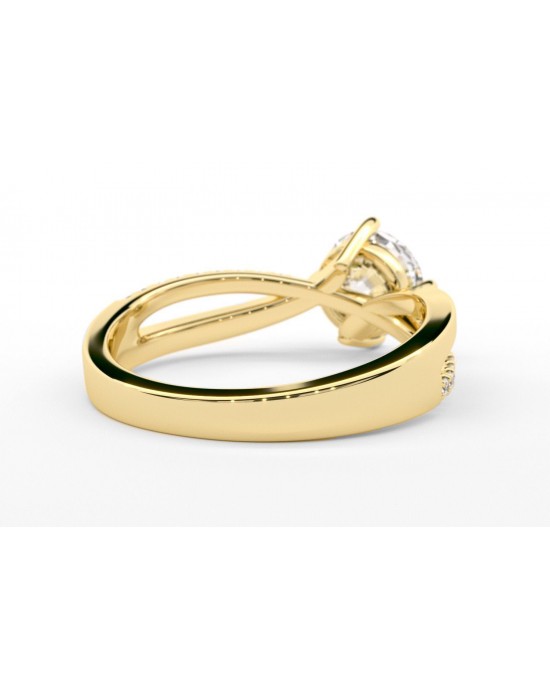 Mονόπετρο δαχτυλίδι άπειρο με διαμάντι 1.00ct κίτρινο χρυσό Κ18 με πέτρες στο πλάι και πιστοποιητικό GIA
