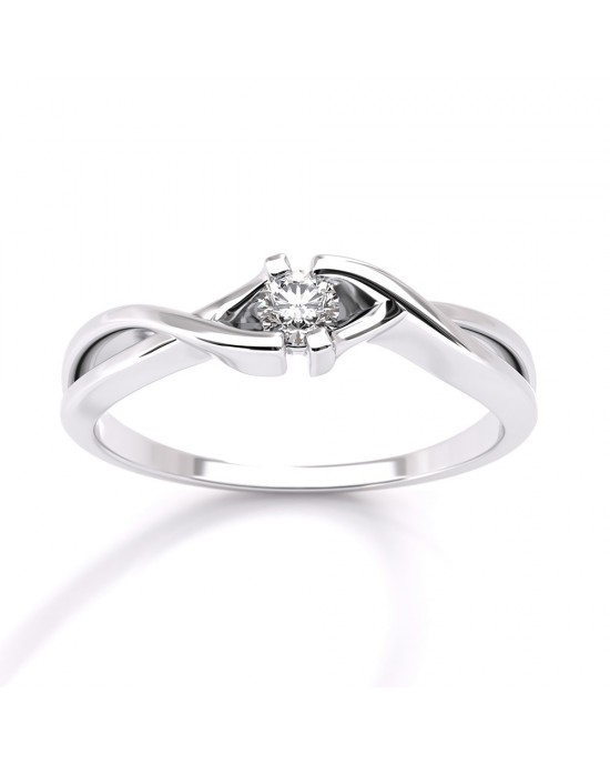 Infinity engagement ring with diamond in 18k white gold