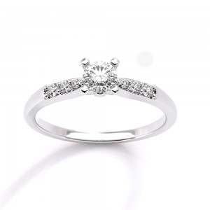 Diamond engagement ring 0.30ct with side stones in 18k white gold, GIA certified