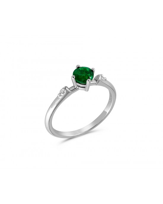 Emerald engagement ring with diamonds in 18k white gold 