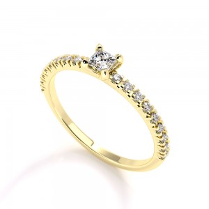 Μονόπετρο δαχτυλίδι με διαμάντι princess cut 0.15ct και πέτρες στο πλάι από κίτρινο χρυσό Κ18 Μονόπετρο δαχτυλίδι με διαμάντι princess cut 0.15ct και πέτρες στο πλάι από κίτρινο χρυσό Κ18