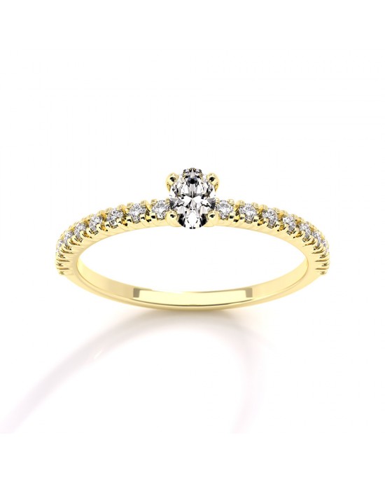 Μονόπετρο δαχτυλίδι με διαμάντι οβάλ 0.15ct και πέτρες στο πλάι από κίτρινο χρυσό Κ18 oval brilliant cut Μονόπετρο δαχτυλίδι με διαμάντι οβάλ 0.15ct και πέτρες στο πλάι από κίτρινο χρυσό Κ18 oval brilliant cut