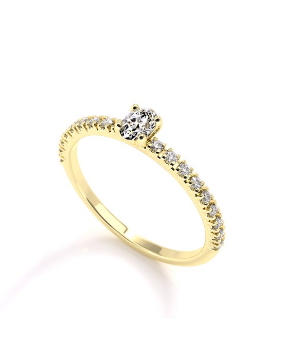 Μονόπετρο δαχτυλίδι με διαμάντι οβάλ 0.15ct και πέτρες στο πλάι από κίτρινο χρυσό Κ18 oval brilliant cut Μονόπετρο δαχτυλίδι με διαμάντι οβάλ 0.15ct και πέτρες στο πλάι από κίτρινο χρυσό Κ18 oval brilliant cut