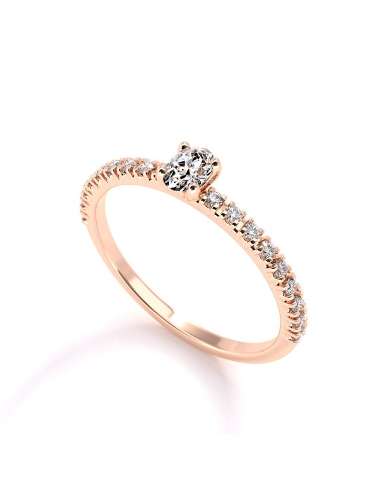 Μονόπετρο δαχτυλίδι με διαμάντι οβάλ 0.15ct και πέτρες στο πλάι από ροζ χρυσό Κ18 oval brilliant cut Μονόπετρο δαχτυλίδι με διαμάντι οβάλ 0.15ct και πέτρες στο πλάι από ροζ χρυσό Κ18 oval brilliant cut