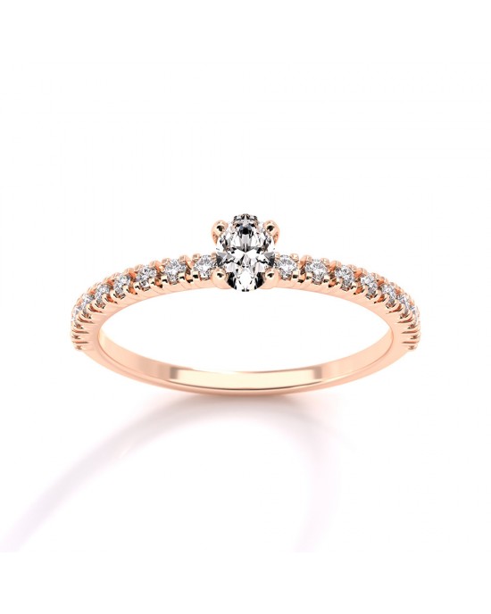 Μονόπετρο δαχτυλίδι με διαμάντι οβάλ 0.15ct και πέτρες στο πλάι από ροζ χρυσό Κ18 oval brilliant cut Μονόπετρο δαχτυλίδι με διαμάντι οβάλ 0.15ct και πέτρες στο πλάι από ροζ χρυσό Κ18 oval brilliant cut