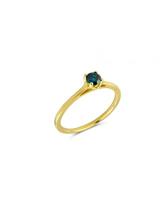Μονόπετρο δαχτυλίδι από χρυσό Κ18 με μπλε διαμάντι 0.18ct