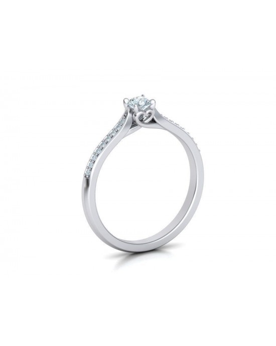 Μονόπετρο δαχτυλίδι από λευκόχρυσο Κ18 με διαμάντι 0.14ct και μπριγιάν στο πλάι