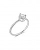 Rose cut diamond engagement ring  with side stones in 18k white gold