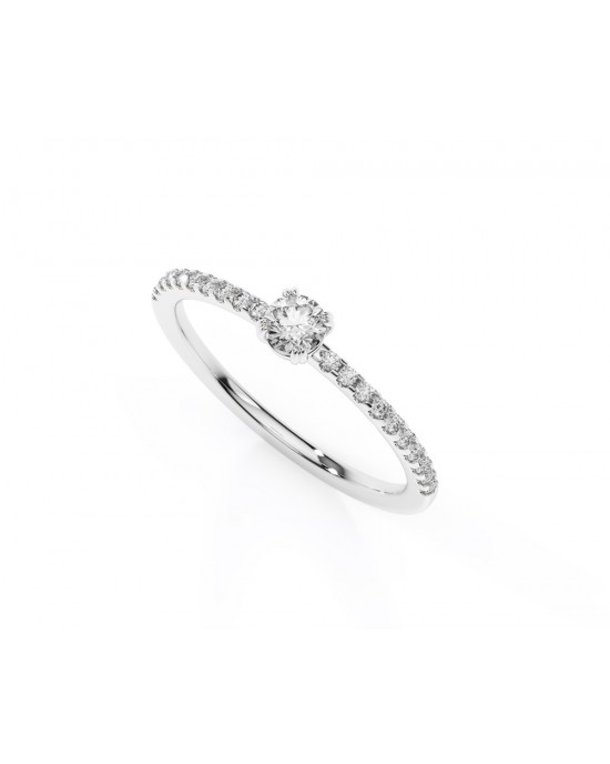 Engagement ring with 0.14ct diamond and side stones in 18k white gold