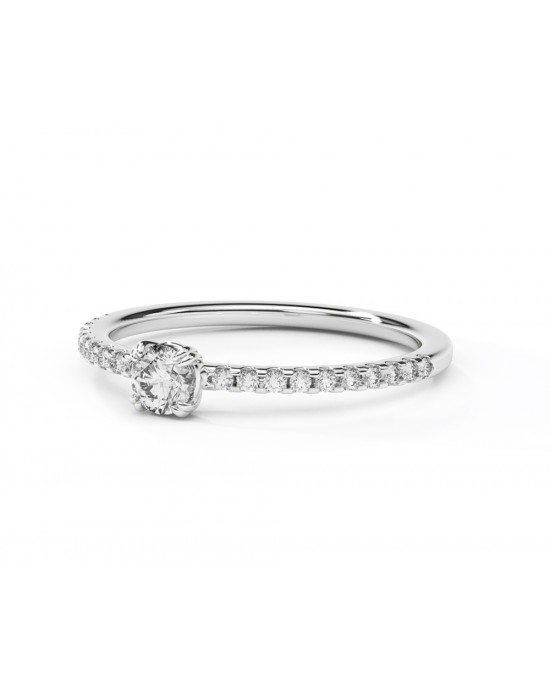 Mονόπετρο δαχτυλίδι με διαμάντι μπριγιάν 0.14ct και πέτρες στο πλάι από λευκόχρυσο Κ18