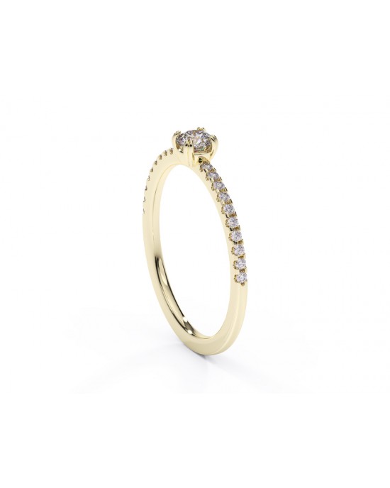 Mονόπετρο δαχτυλίδι με διαμάντι μπριγιάν 0.15ct και πέτρες στο πλάι από χρυσό Κ18