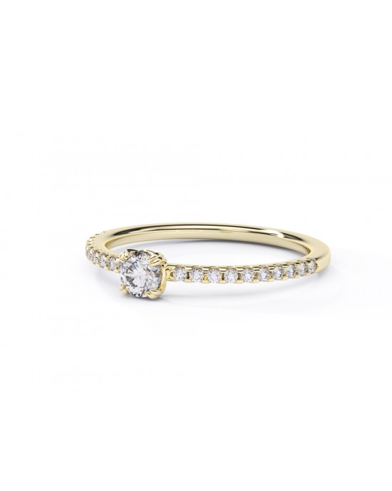 Mονόπετρο δαχτυλίδι με διαμάντι μπριγιάν 0.15ct και πέτρες στο πλάι από χρυσό Κ18