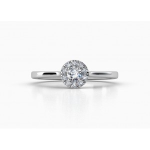 Mονόπετρο δαχτυλίδι halo με διαμάντι 0.15ct και πέτρες στο πλάι από λευκόχρυσο Κ18 Mονόπετρο δαχτυλίδι halo με διαμάντι 0.15ct και πέτρες στο πλάι από λευκόχρυσο Κ18