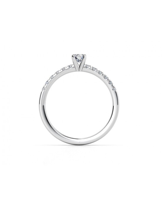 Mονόπετρο δαχτυλίδι με διαμάντι μπριγιάν 0.16ct και πέτρες στο πλάι από λευκόχρυσο Κ18