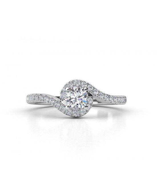 Swirl engagement ring with 0.50ct GIA certified diamond and side stones in 18k white gold