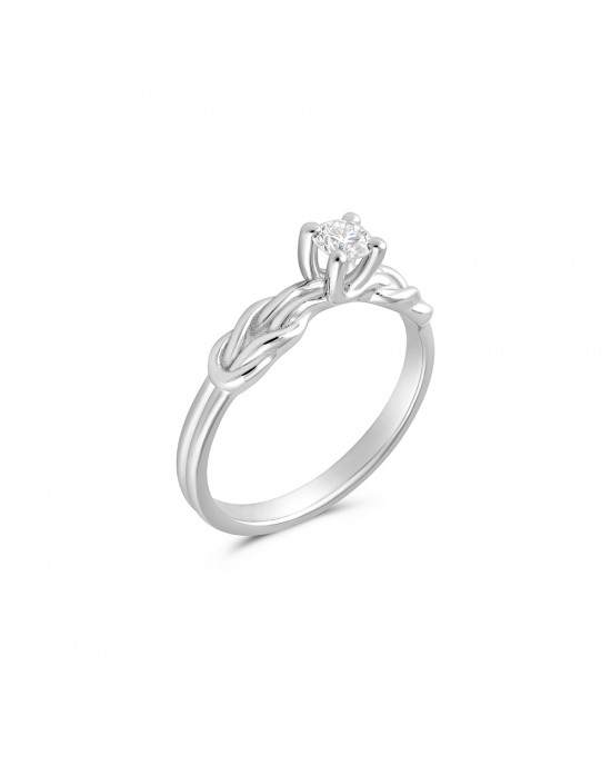Mονόπετρο δαχτυλίδι με κόμπους και διαμάντι μπριγιάν 0.21ct από λευκόχρυσο Κ18