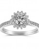 Halo cluster engagement ring with 0.31ct GIA certified diamond and side stones in 18k white gold