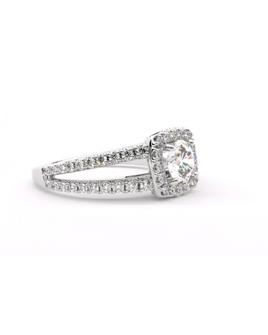 Μονόπετρο δαχτυλίδι halo λευκόχρυσο Κ18 με κεντρικό διαμάντι 0.50ct πιστοποιημένο από το GIA