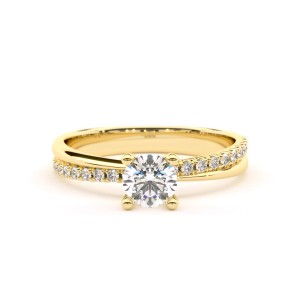 Μονόπετρο δαχτυλίδι χρυσό Κ18 με διαμάντι μπριγιάν 0.40ct με πέτρες στο πλάι και πιστοποίηση GIA
