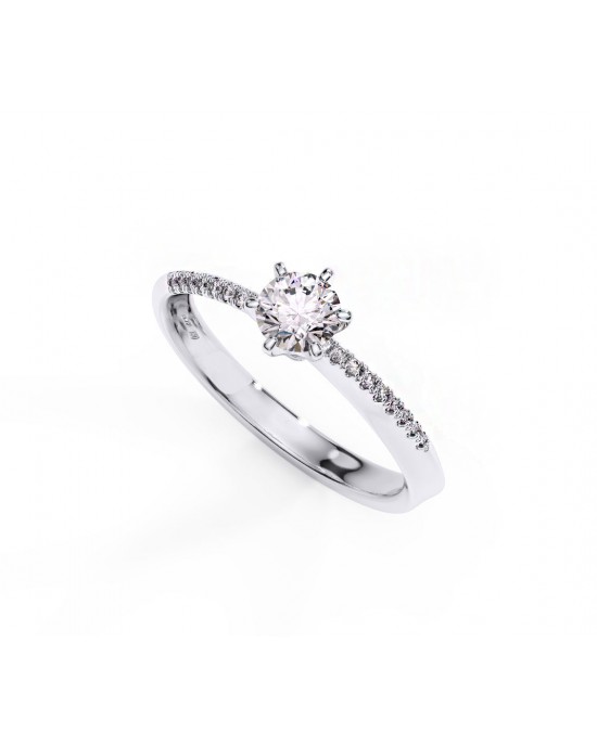 Mobius engagement ring with 0.50ct GIA certified diamond and side stones in 18k white gold