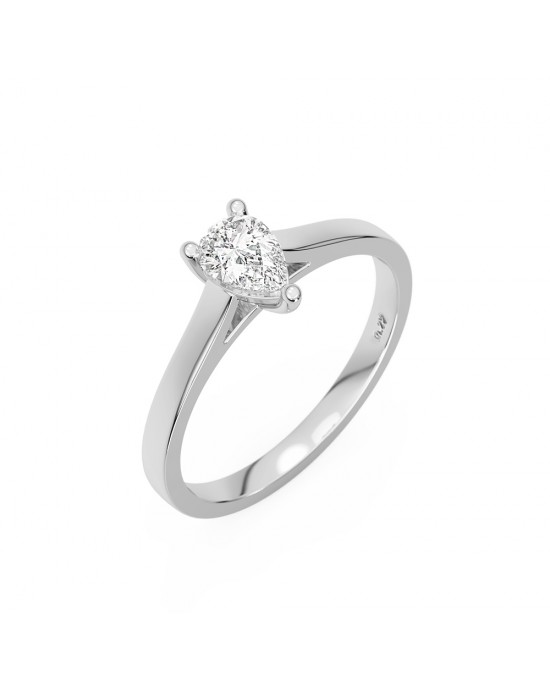 Solitaire engagement ring with 0.38ct pear brilliant cut in 18k white gold GSS Certified