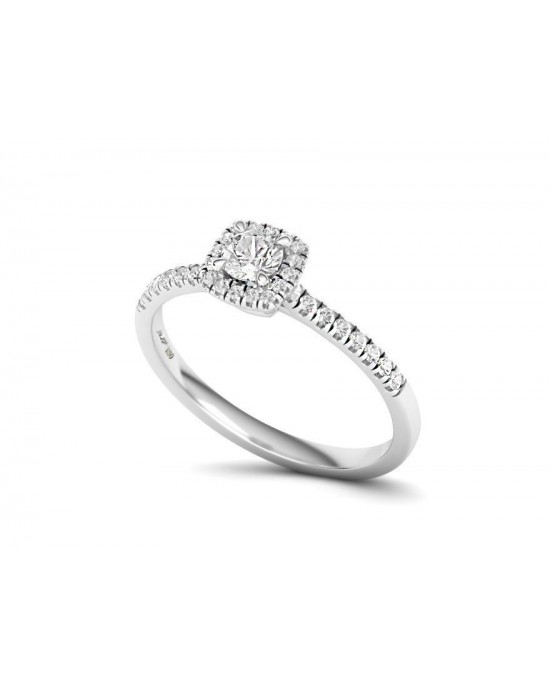Mονόπετρο δαχτυλίδι halo με διαμάντι μπριγιάν 0.30ct και πέτρες στο πλάι από λευκόχρυσο Κ18 και πιστοποίηση GIA