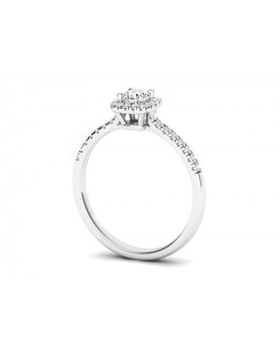 Mονόπετρο δαχτυλίδι halo με διαμάντι μπριγιάν 0.30ct και πέτρες στο πλάι από λευκόχρυσο Κ18 και πιστοποίηση IGI