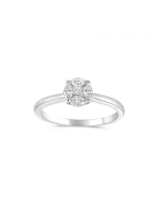 Illusion engagement ring with diamonds 0.24ct in 18k white gold