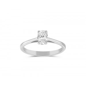 Solitaire engagement ring with 0.35ct oval brilliant cut in 18k white gold GIA Certified