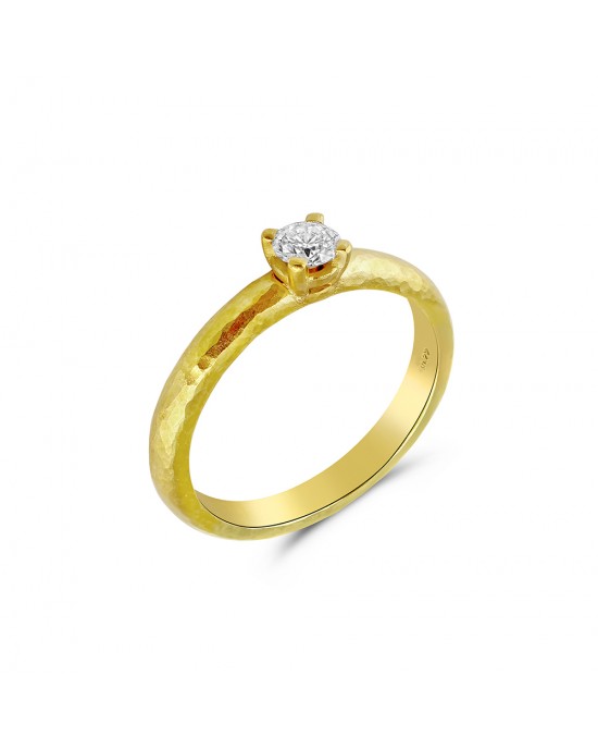 Σφυρήλατο μονόπετρο δαχτυλίδι με διαμάντι 0.24ct από χρυσό Κ18