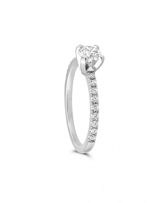 Diamond engagement ring with diamond 0.40ct and side stones in 18k white gold GIA Certified