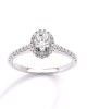 Oval-shaped 0.40ct diamond halo ring with side stones in 18k white gold, GIA Certified