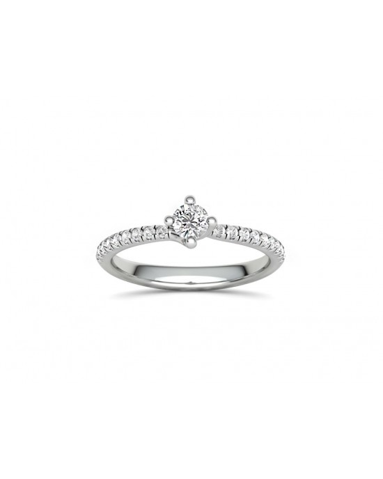 Swirl engagement ring with 0.28ct diamond and side stones in 18k white gold