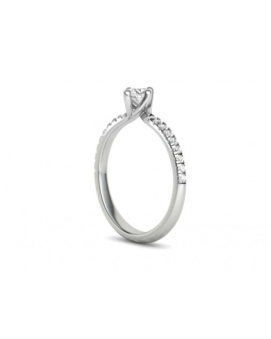 Mονόπετρο δαχτυλίδι φλόγα από λευκόχρυσο Κ18 με διαμάντι μπριγιάν 0.28ct
