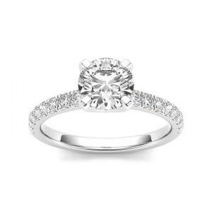 Solitaire engagement ring with 1ct GIA certified diamond and side stones in 18k white gold
