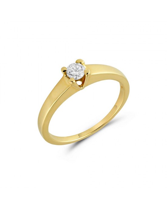 Μονόπετρο δαχτυλίδι από κίτρινο χρυσό Κ18 με διαμάντι 0.17ct