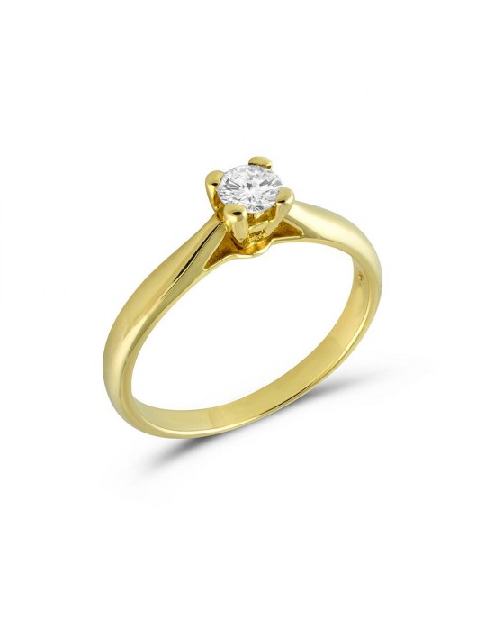 Μονόπετρο δαχτυλίδι από κίτρινο χρυσό Κ18 με διαμάντι μπριγιάν 0.19ct