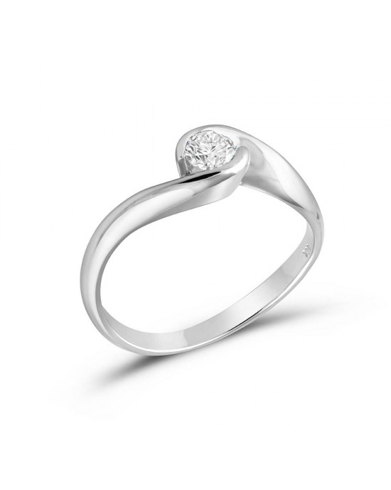 Μονόπετρο δαχτυλίδι φλόγα από λευκόχρυσο Κ18 με διαμάντι μπριγιάν 0.23ct