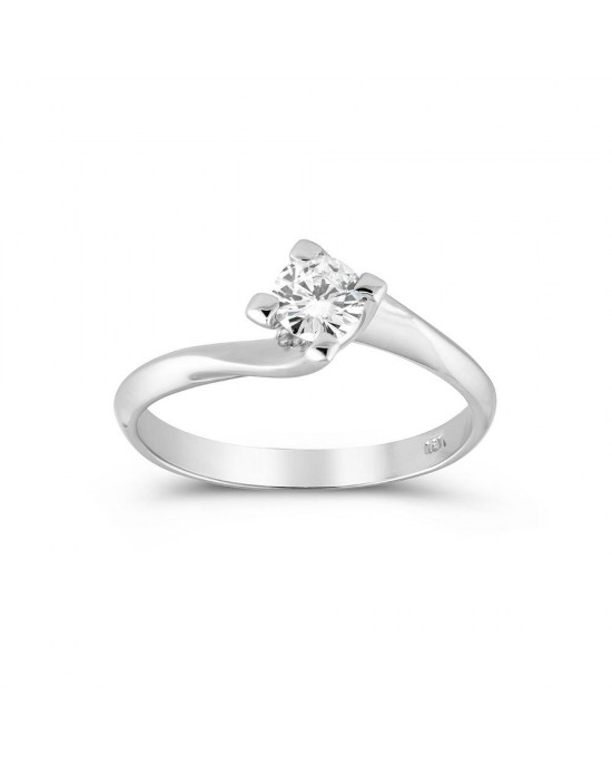 Solitaire Diamond Engagement Swirl Ring in 18k White Gold 0.18ct GIA Certified