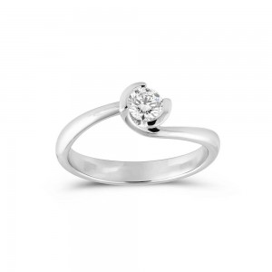 Solitaire Diamond Swirl Engagement Ring in 18k White Gold 0.24ct GIA Certified