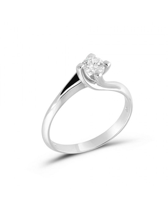 Μονόπετρο δαχτυλίδι φλόγα από λευκόχρυσο Κ18 με διαμάντι μπριγιάν 0.18ct και πιστοποίηση GIA